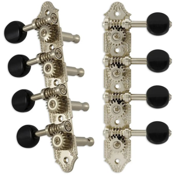 Grover 409NB Professional Mandolin Standard "A"-Style Machine Heads with Black Button - Standard, 4 + 4 - Nickel