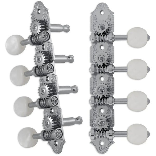 Grover 409VC Professional Mandolin Vintage "A"-Style Machine Heads with Pearloid Button - Standard, 4 + 4 - Chrome