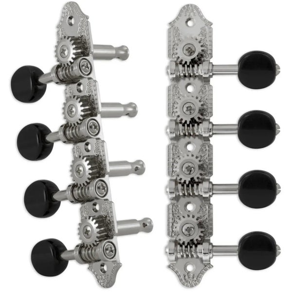 Grover 409VCB Professional Mandolin Vintage "A"-Style Machine Heads with Black Button - Standard, 4 + 4 - Chrome
