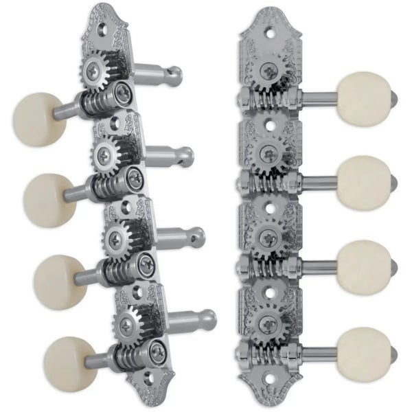 Grover 409VCW Professional Mandolin Vintage "A"-Style Machine Heads with White Button - Standard, 4 + 4 - Chrome