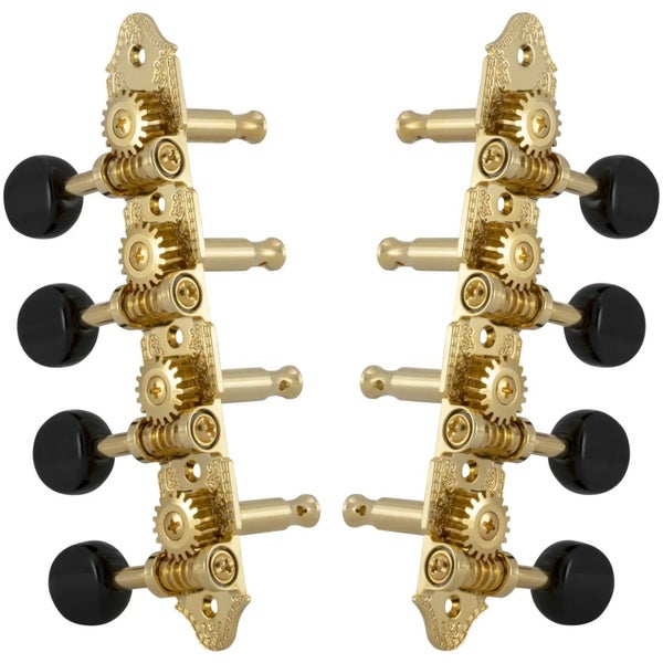 Grover 409VGB Professional Mandolin Vintage "A"-Style Machine Heads with Black Button - Standard, 4 + 4 - Gold