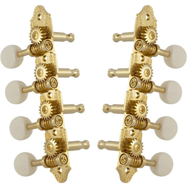 Grover 409VGW Professional Mandolin Vintage "A"-Style Machine Heads with White Button - Standard, 4 + 4 - Gold