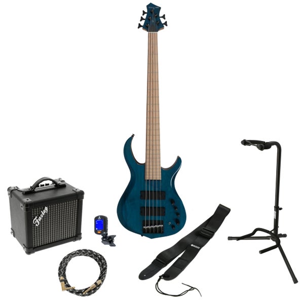 Sire Marcus Miller M2 2nd Generation 5-String Transparent Blue 5-snarige elektrische basgitaar starterset