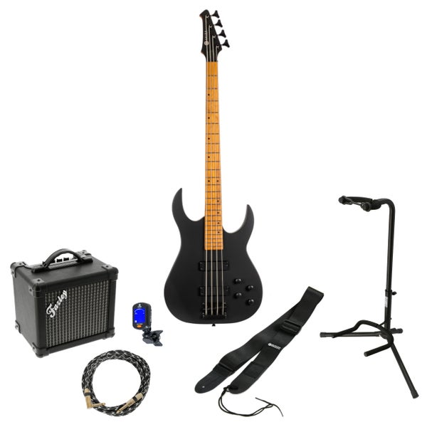 Spira Guitars B-400 MBK Satin Black elektrische basgitaar starterset