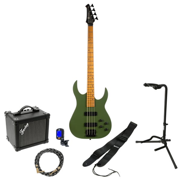 Spira Guitars B-400 MGR Satin Dark Green elektrische basgitaar starterset