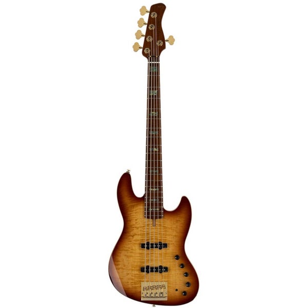 Sire Marcus Miller V10 DX5 Tobacco Sunburst 5-snarige elektrische basgitaar met koffer
