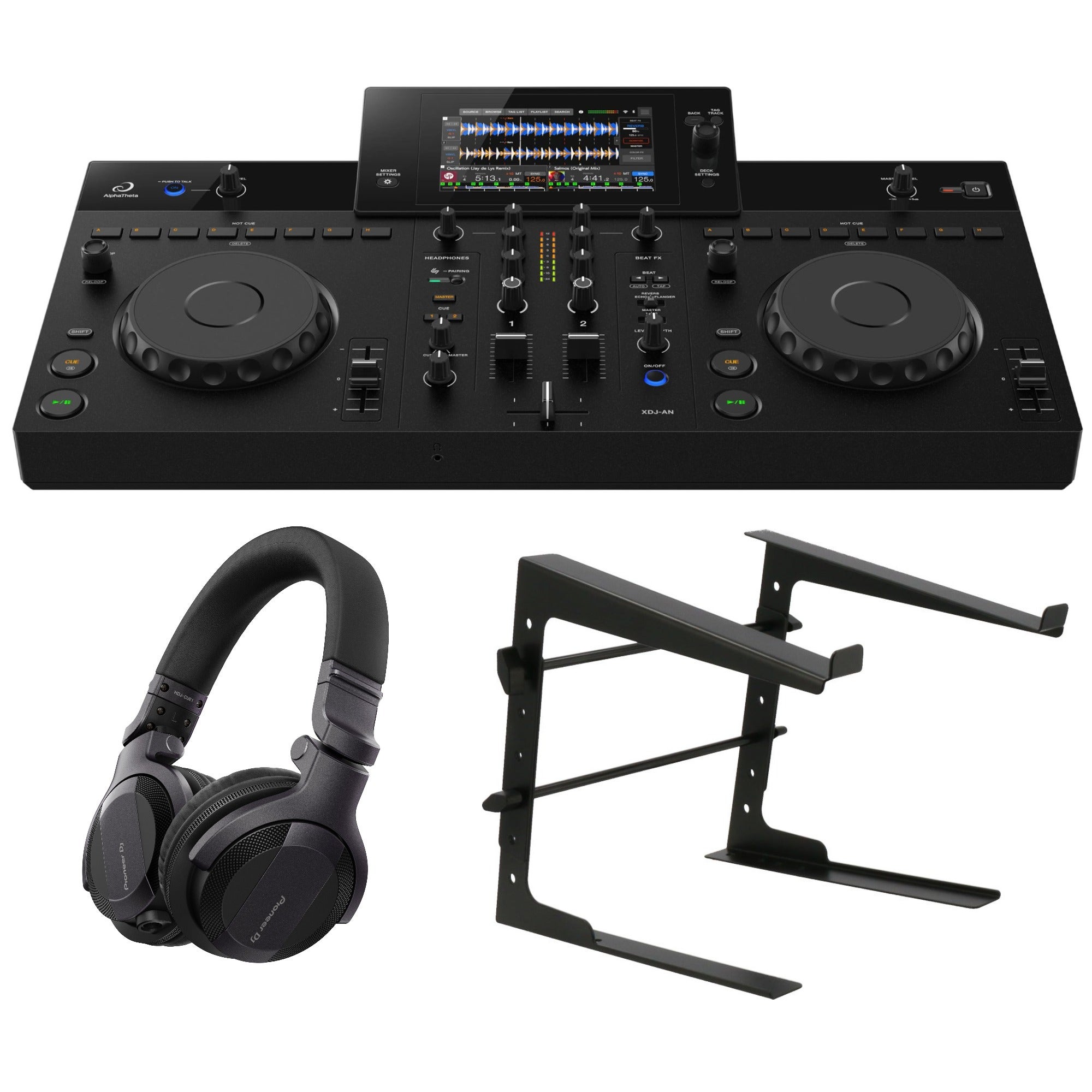 AlphaTheta XDJ-AN + Devine PRO 4000 hoofdtelefoon en laptop stand