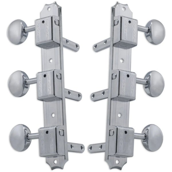 Grover H138C Vintage Deluxe Machine Heads, Horizontal - Guitar Machine Heads, 3 + 3 - Chrome