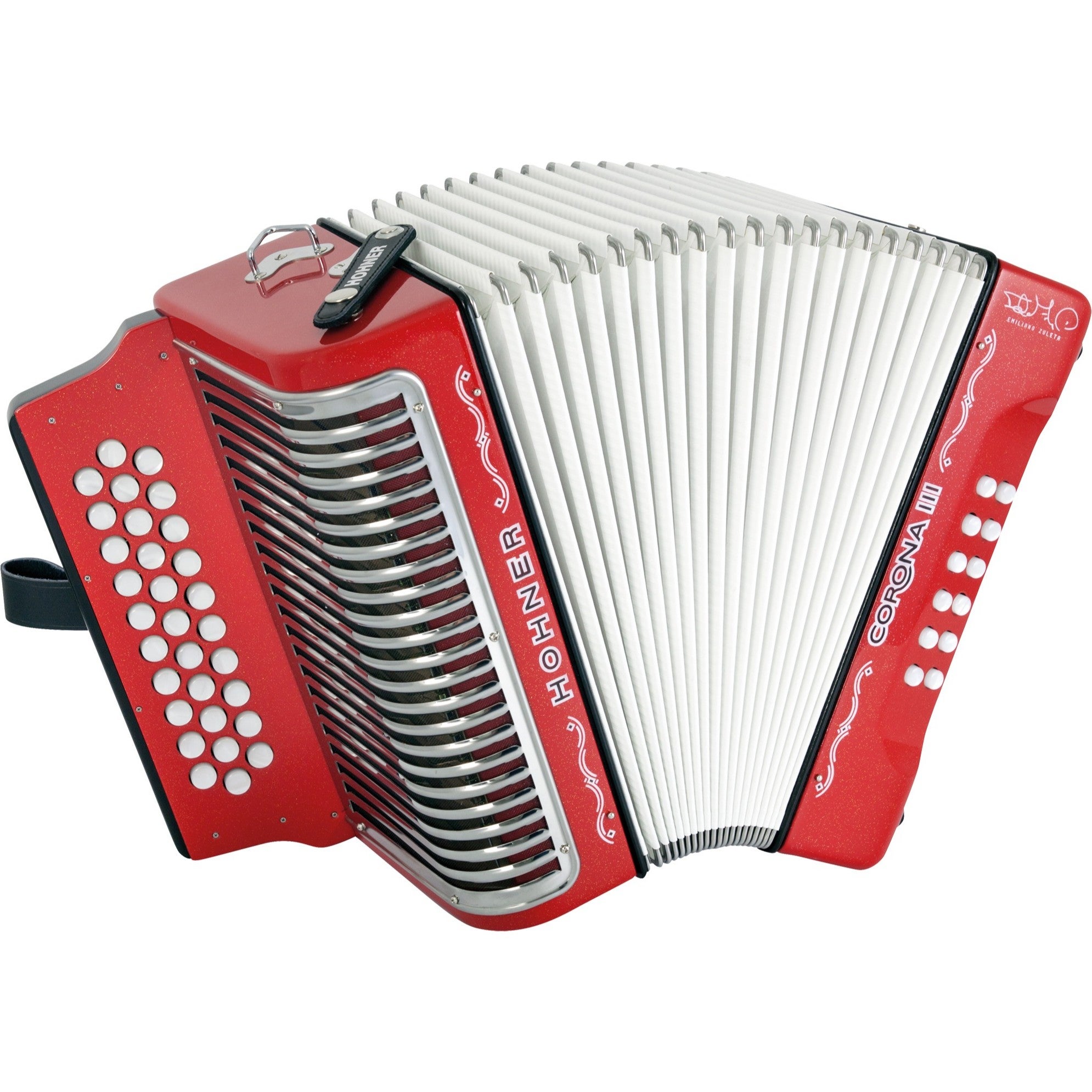 Hohner Corona III Zuleta Signature Red glitter B/Bb/Ab accordeon