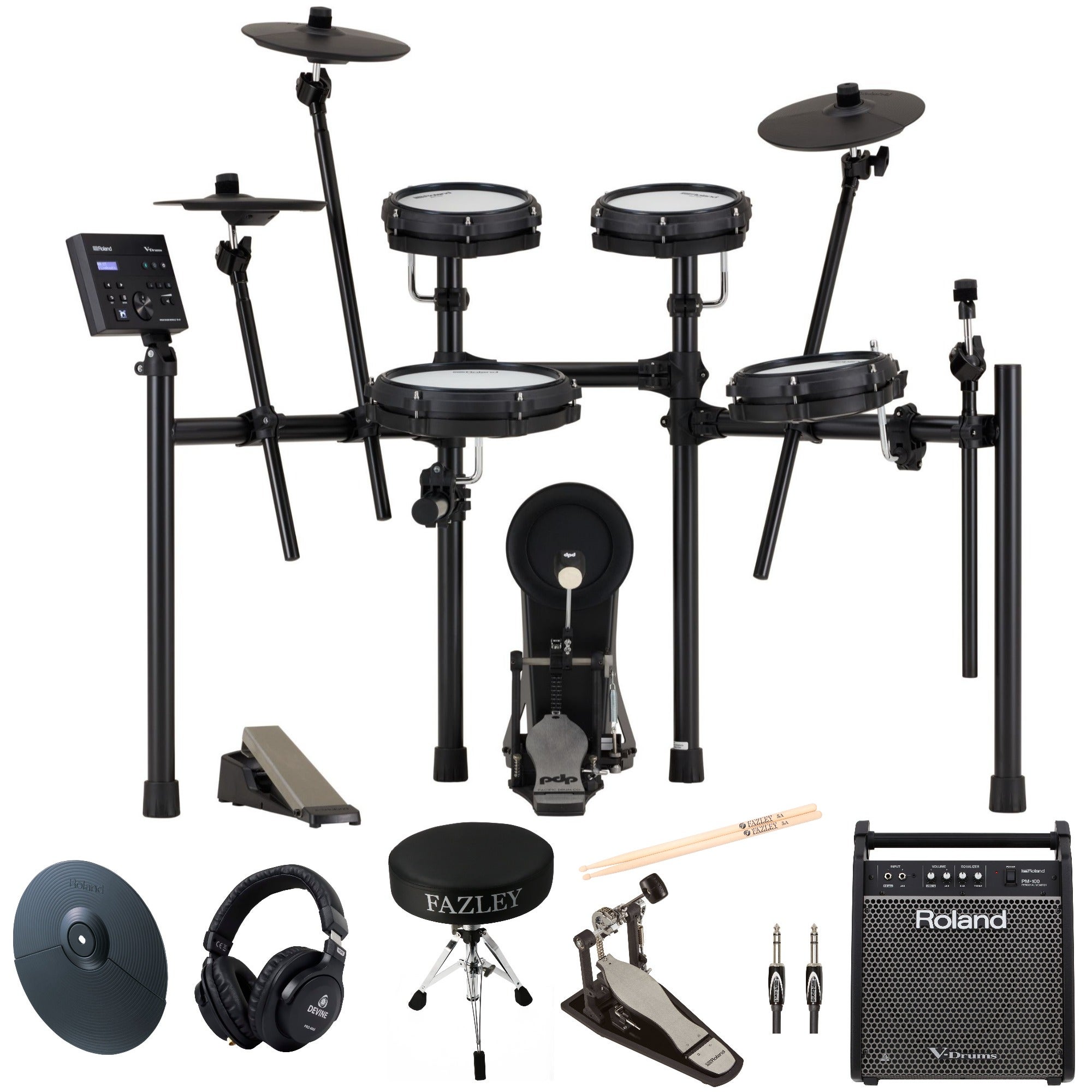 Roland TD-07DMK2 V-Drums elektronisch drumstel set met versterker, baspedaal en crash