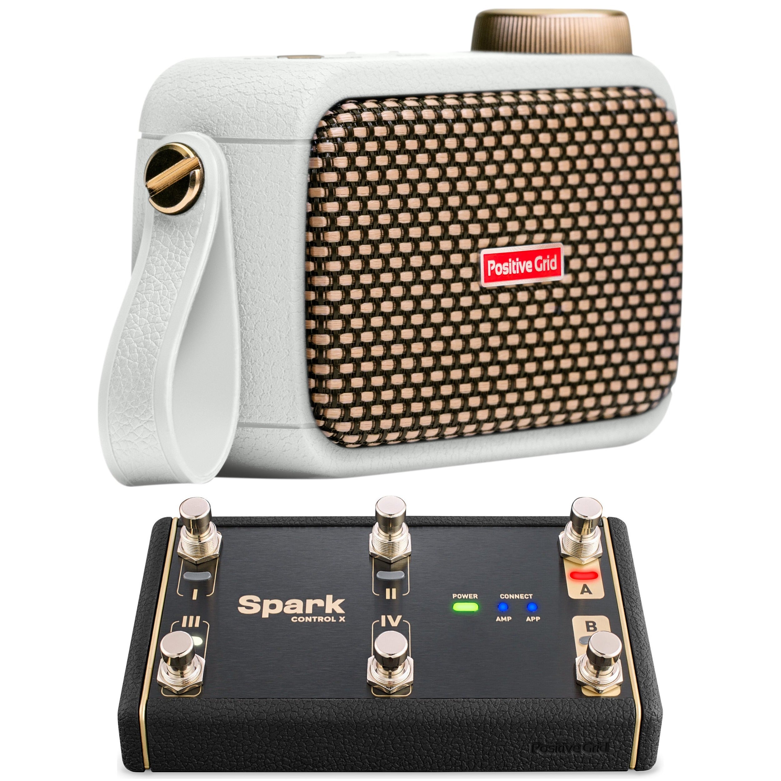 Positive Grid Spark GO Pearl met Control X draadloze voetschakelaar
