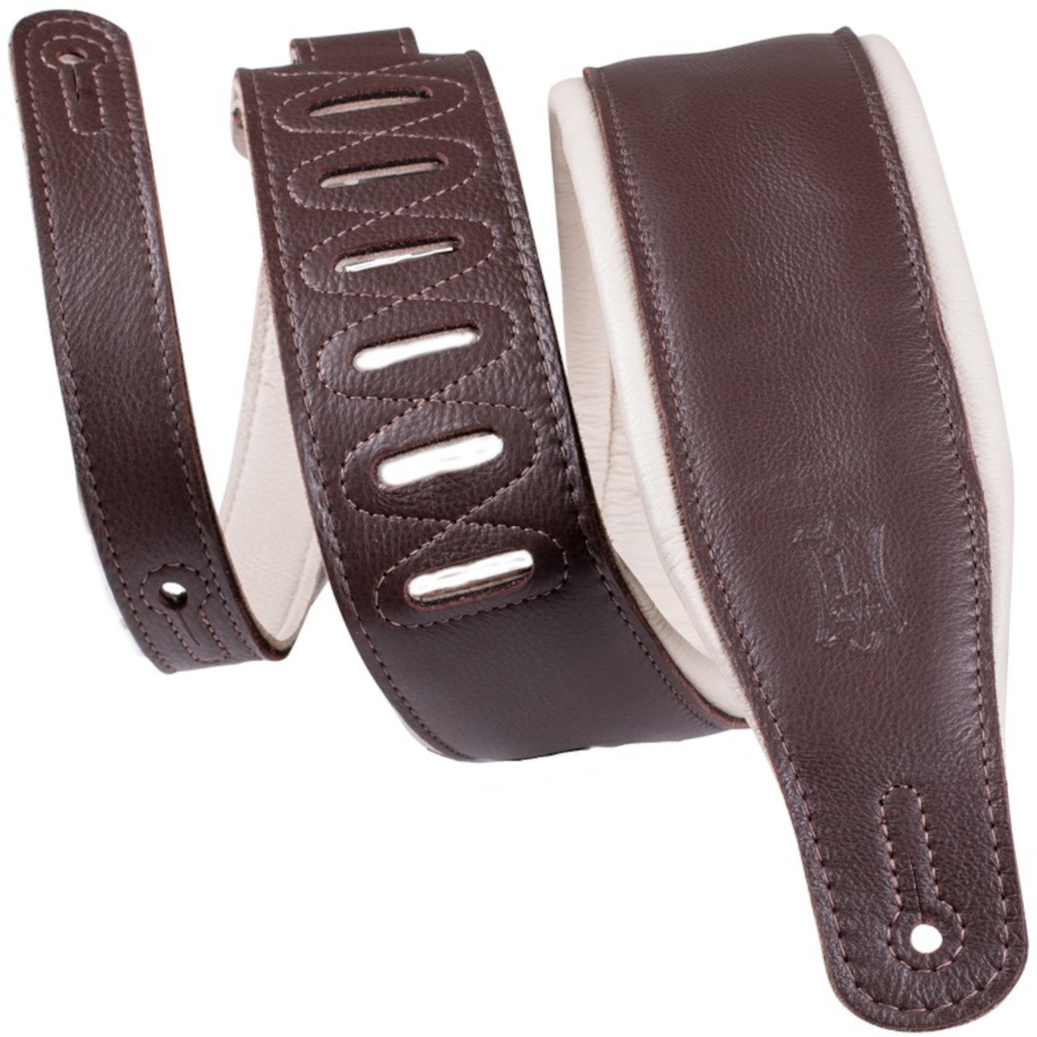 Levys Leathers M26GP-DBR-CRM Staple Series Padded Leather 8.25 cm Dark Brown-Cream gewatteerde leren gitaarband