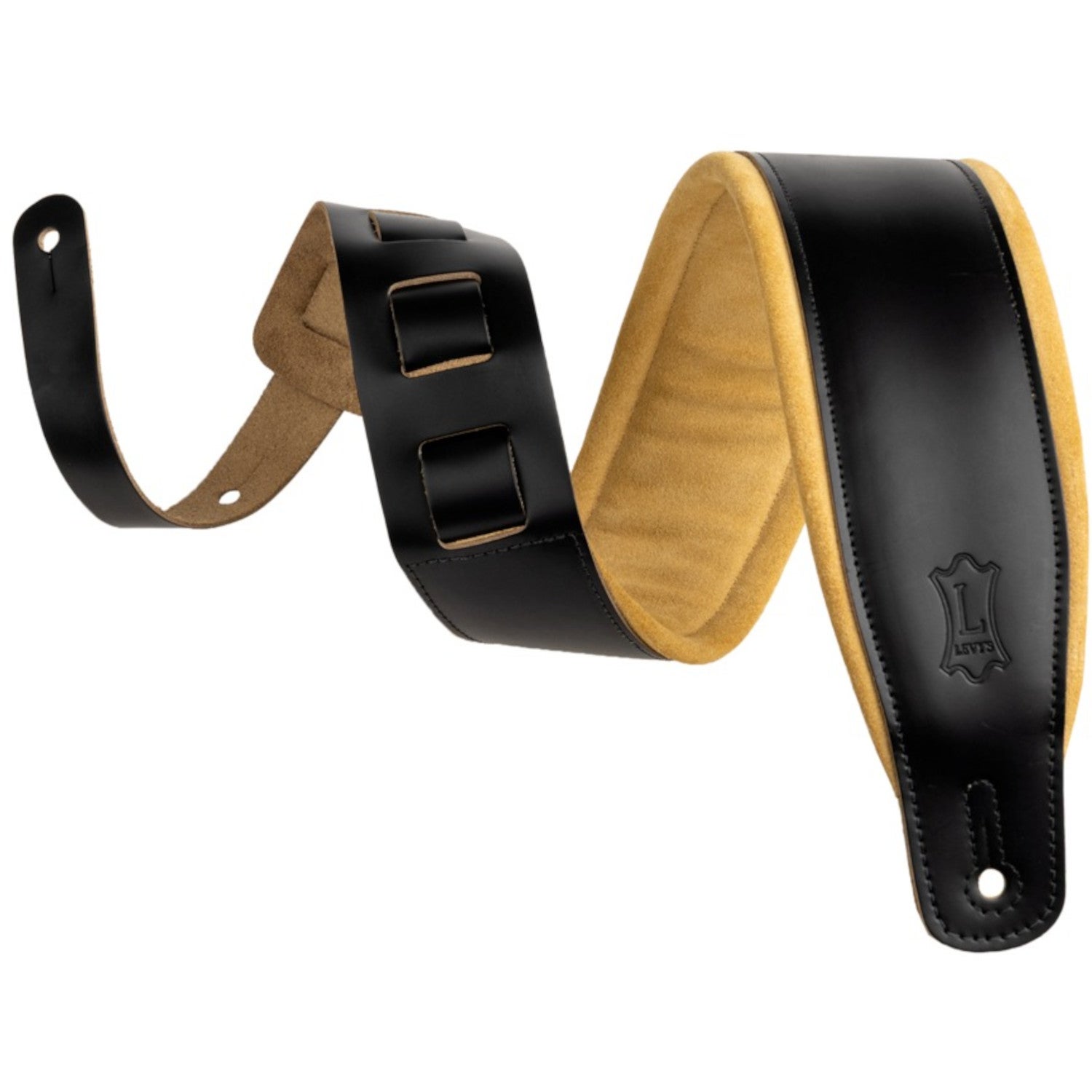 Levys Leathers M26SPD-BLK-TAN Amped Leather Series Suede Back 7.5 cm Black and Tan leren gitaarband met suède achterkant