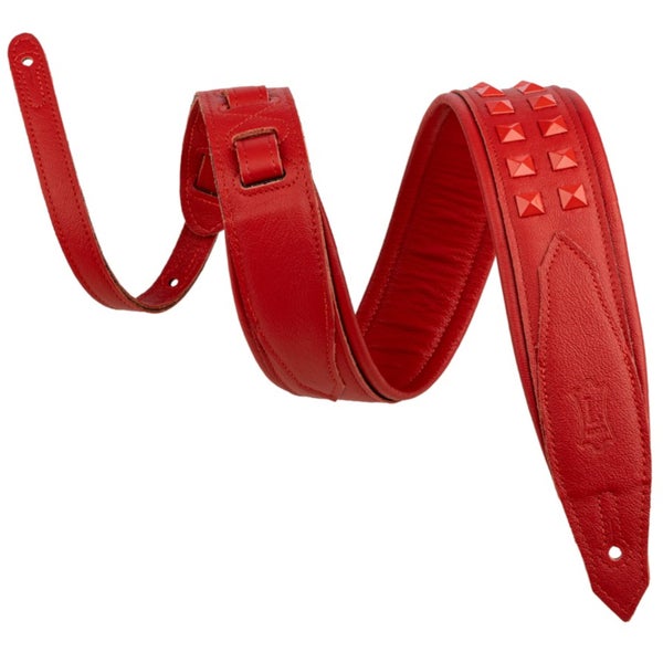 Levys Leathers M81GRPDX-RED Rebel Series Leather Studs 6.5 cm Red leren gitaarband met studs