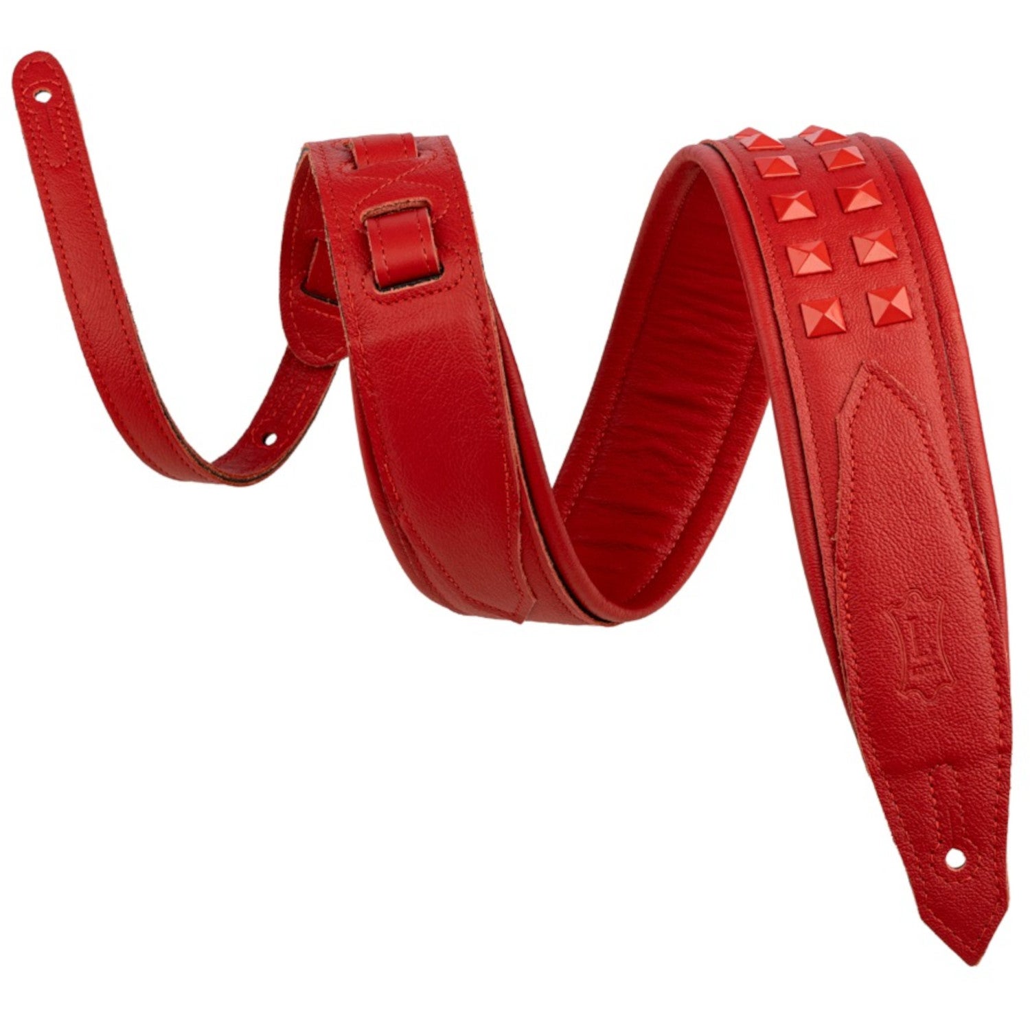 Levys Leathers M81GRPDX-RED Rebel Series Leather Studs 6.5 cm Red leren gitaarband met studs
