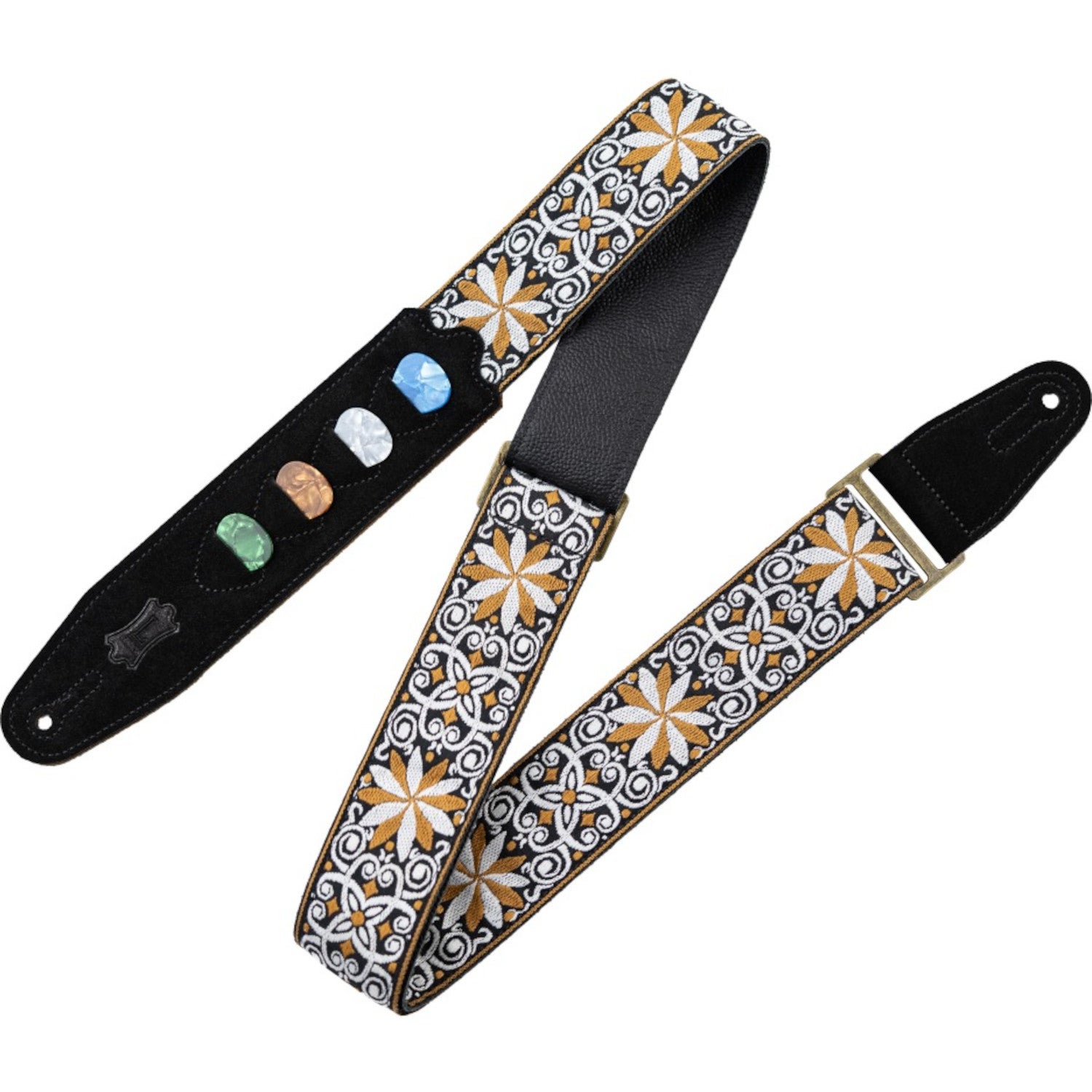 Levys Leathers M8HTVPH-13 Jacquard Pick Holder 5 cm Design 13 jacquard gitaarband met plectrumhouder