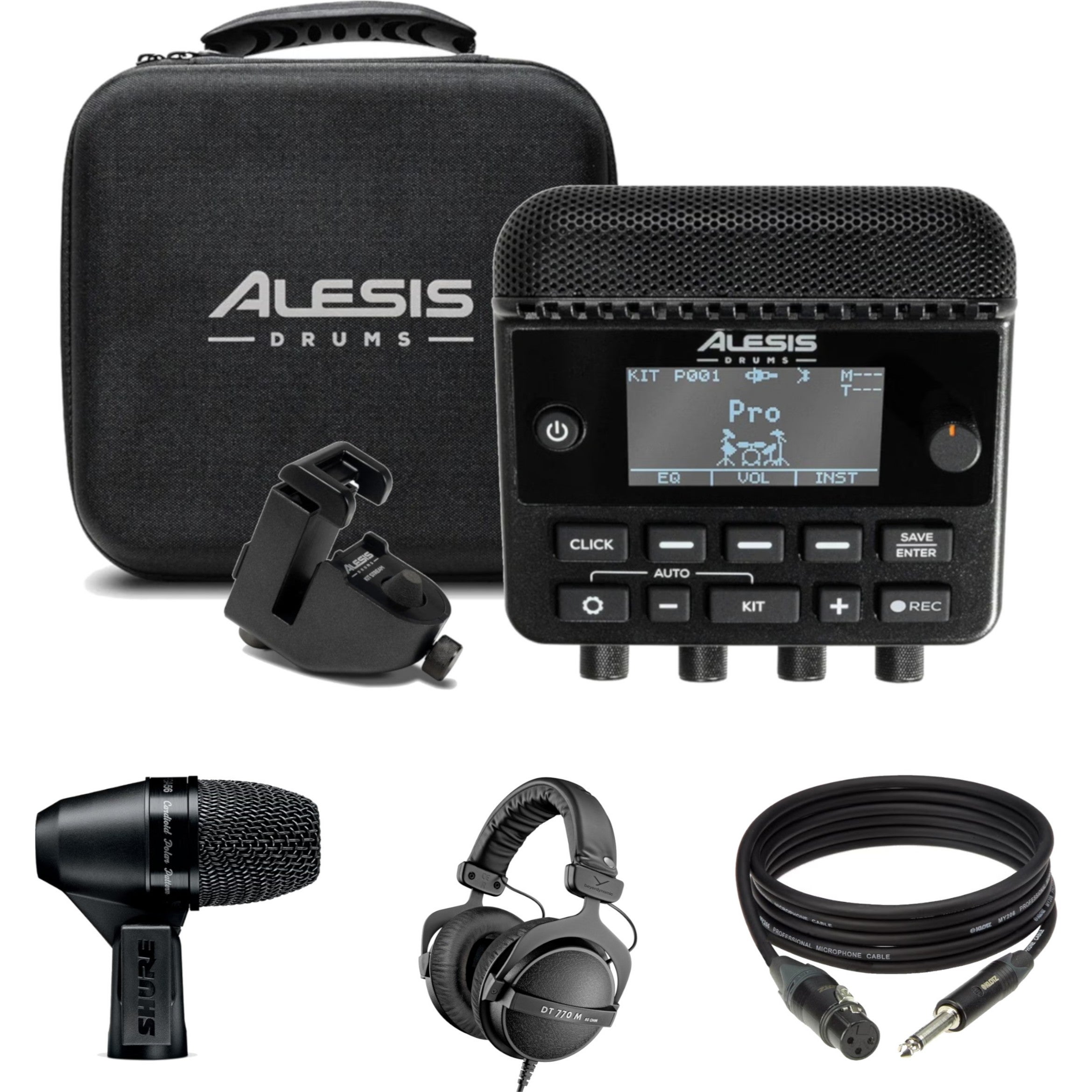 Alesis Kitstream met Shure snare mic en Beyerdynamic koptelefoon