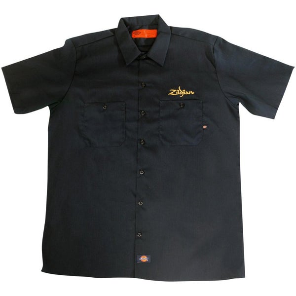 Zildjian Dickies Work Shirt navy blue met gouden logo maat L