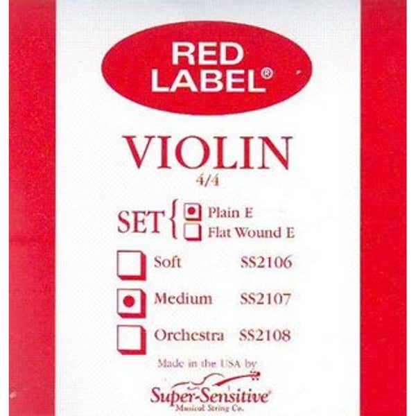 Super Sensitive Strings 2107 Red Label Violin snarenset voor 4/4-formaat viool met medium tension