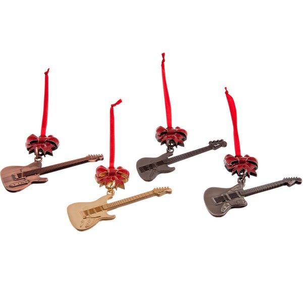 Fender gitaar met strik kerstversiering (set van 4)