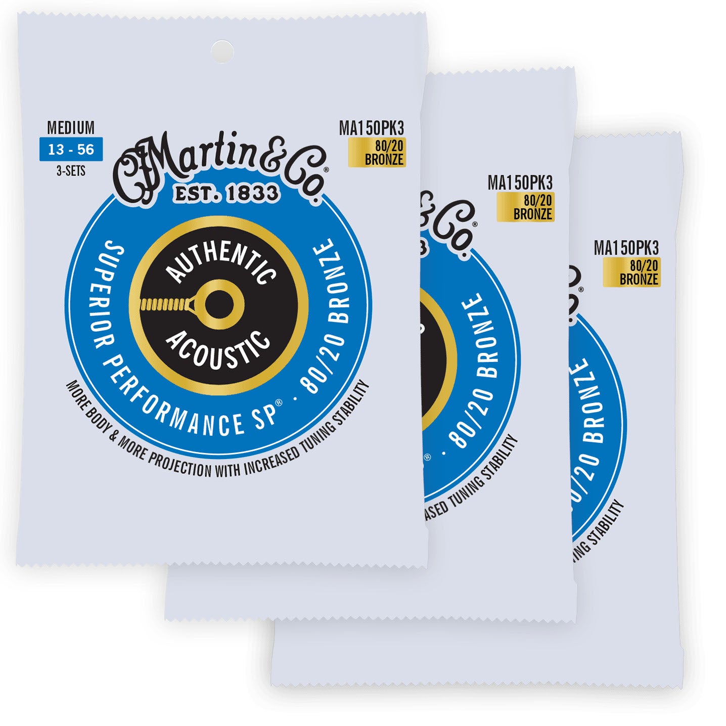 Martin Strings MA150PK3 Authentic SP 80/20 Bronze 3-Pack