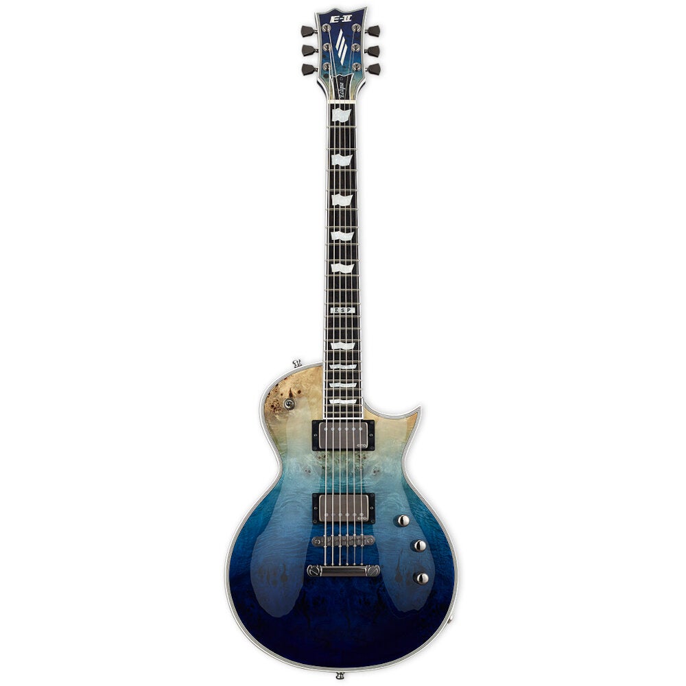 ESP E-II Eclipse Blue Natural Fade Buckeye Burl med fodral