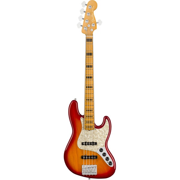 Fender American Ultra Jazz Bass V Plasma Red Burst MN met koffer