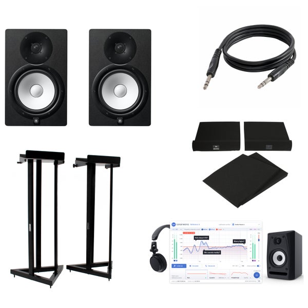 Yamaha HS8 (2x) + statieven + monitorkalibratie + pads + kabels