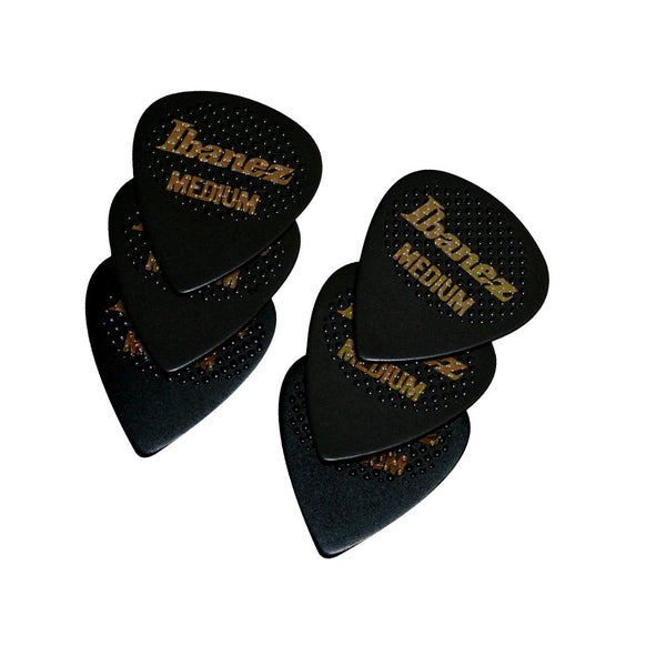 Ibanez BPA16MR-BK set van 6 plectrums Rubber Grip Medium zwart