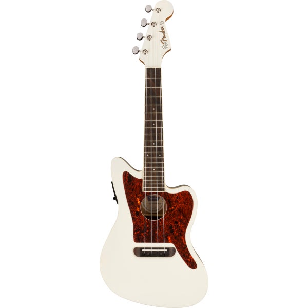 Fender Fullerton Jazzmaster Uke Olympic White elektrisch-akoestische concert ukelele