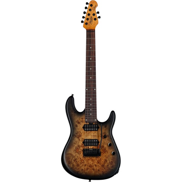 Sterling by Music Man Jason Richardson Cutlass 7 Natural Poplar Burl Burst 7-snarige elektrische gitaar met deluxe gigbag