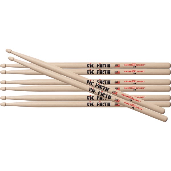 Vic Firth P5B.3-P5B.1 American Classic 5B drumstokken met houten tip (4 paar)