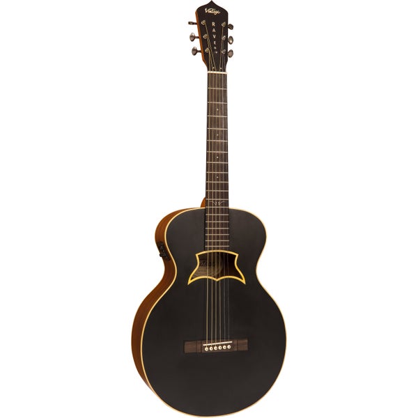 Vintage VRA900EA Raven by Paul Brett Satin Black elektrisch-akoestische westerngitaar