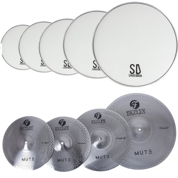 SpareDrum Rock Set gaasvellen met Fazley Mute bekkenset zilver