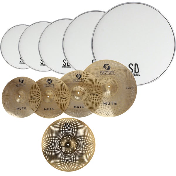 SpareDrum Rock Set gaasvellen met Fazley Mute grote bekkenset goud