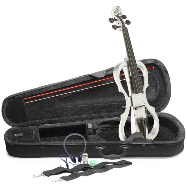 Stagg EVN X-4/4 WH elektrische viool met koffer en hoofdtelefoon (wit)