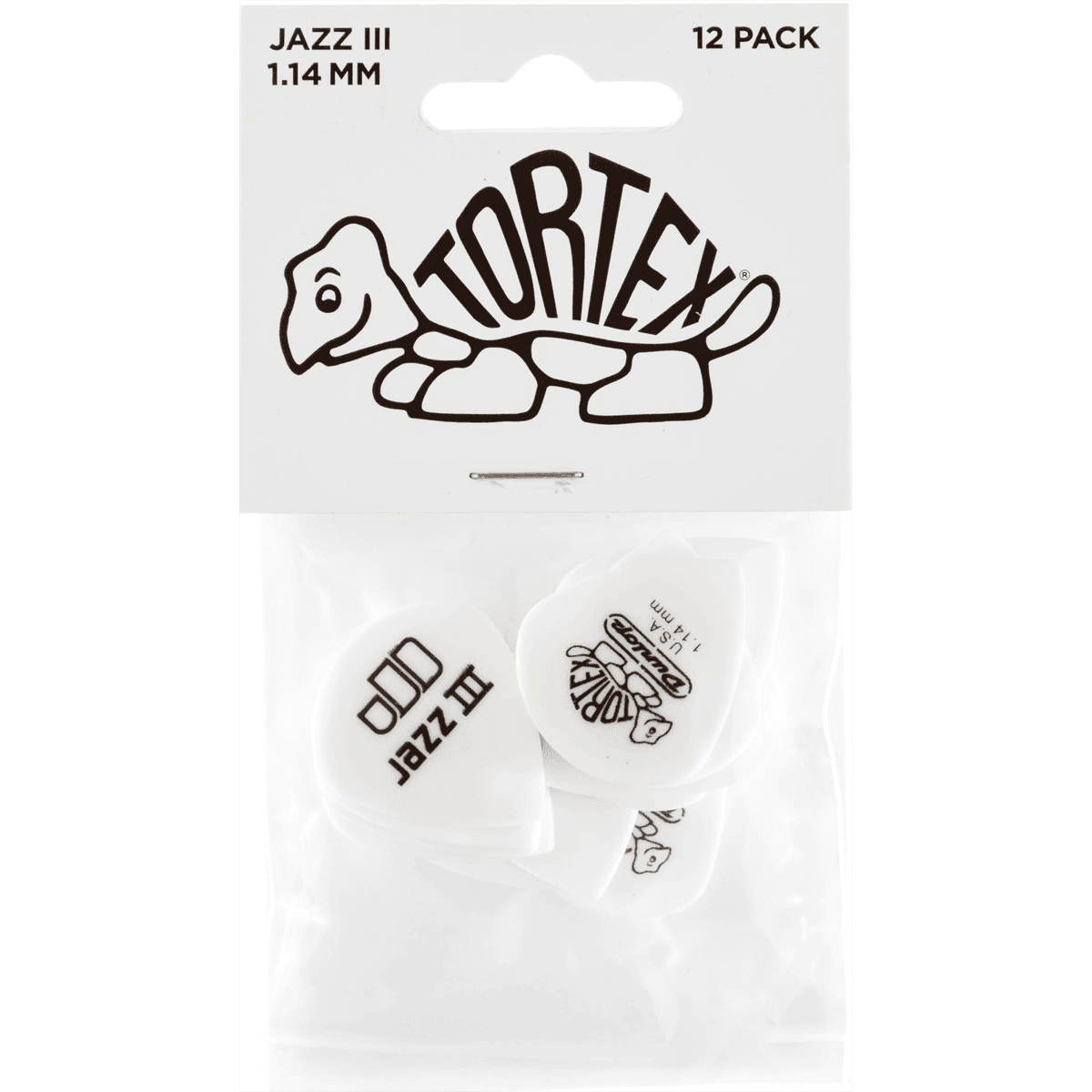 Dunlop Tortex Jazz III 1.14mm 12-pack of Plectrums (White)