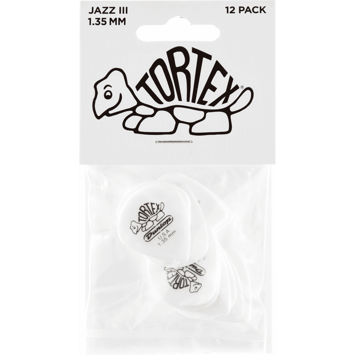 Dunlop Tortex Jazz III 1.35mm 12-pack of Plectrums (White)
