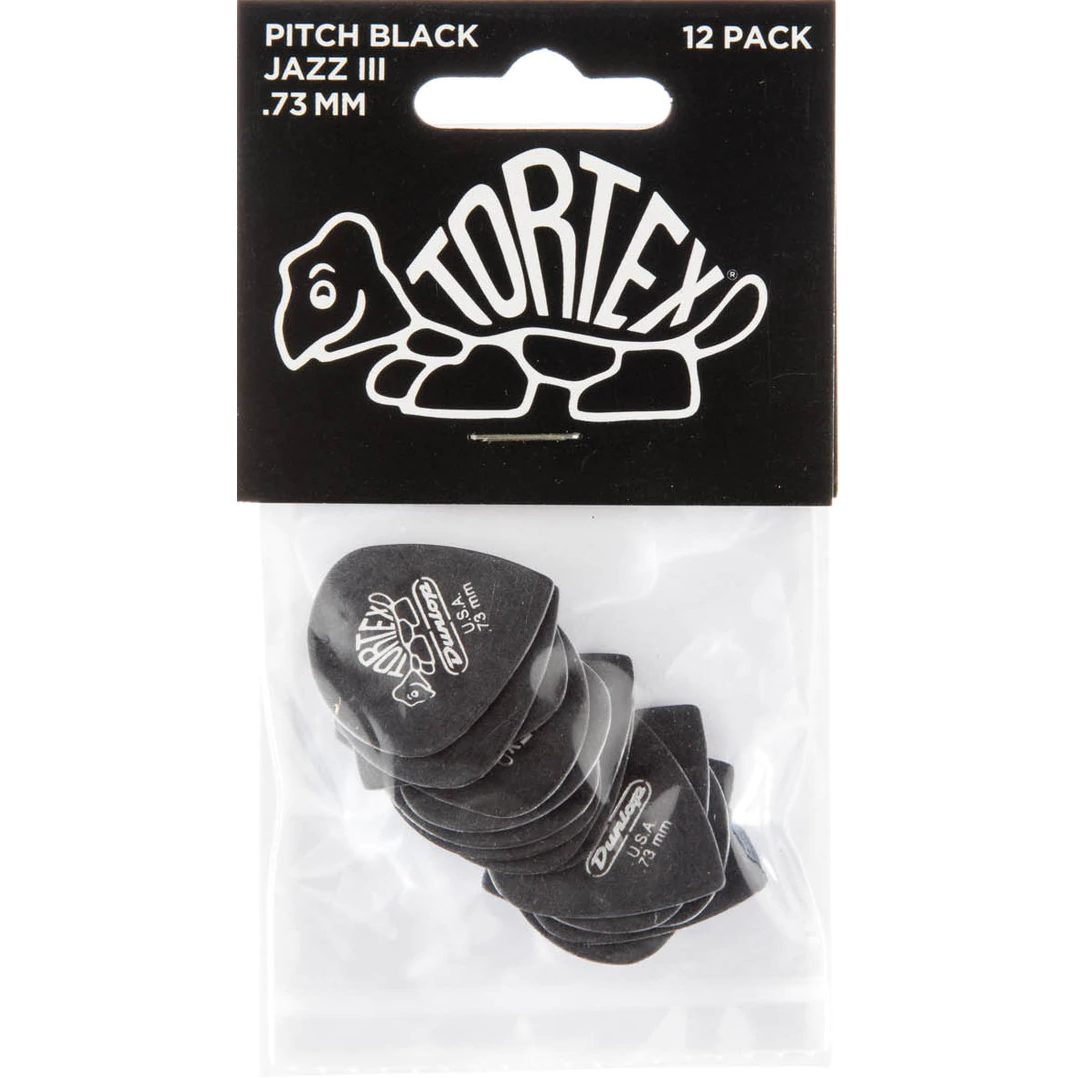 Dunlop Tortex Pitch Black Jazz III 0.73mm 12-pack Plectrums (Black)