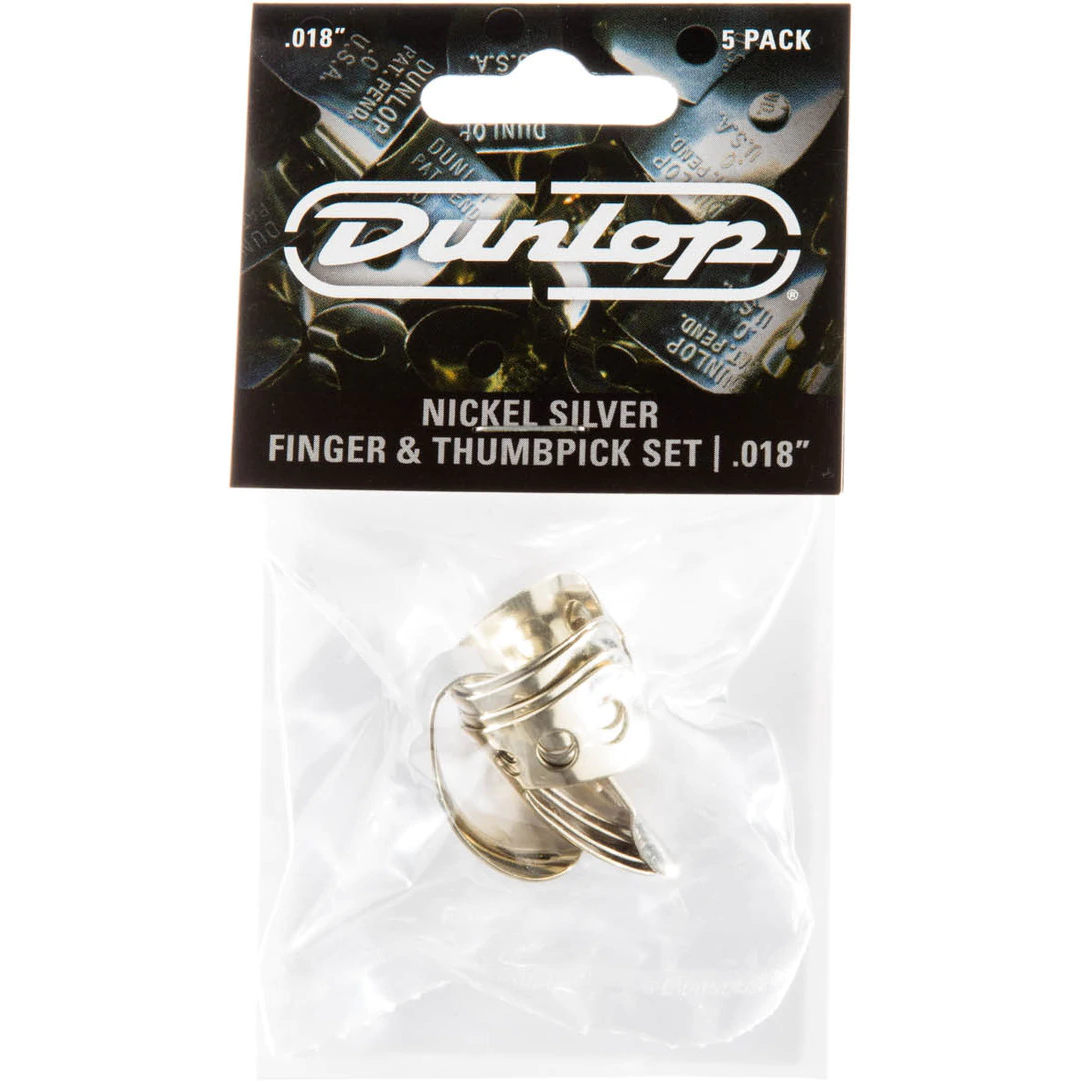 Dunlop 33P018 Nickel Silver Finger & Thumbpicks , 0.018-0.025-inch