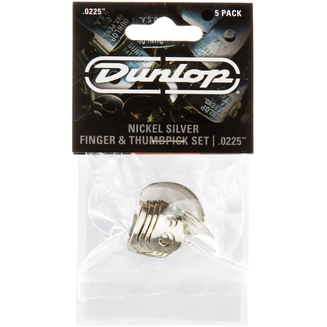 Dunlop 33P0225 Nickel Silver Finger & Thumbpicks , 0.0225-0.025-inch