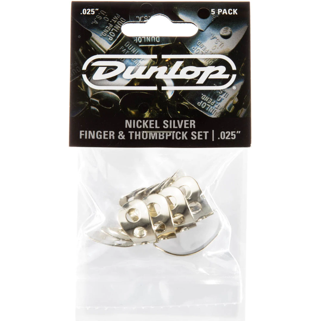 Dunlop 33P025 Nickel Silver Finger & Thumbpicks , 0.025-0.025-inch