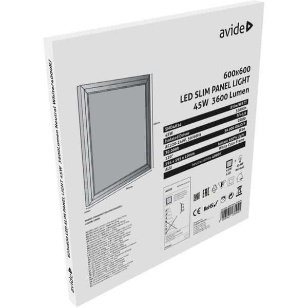 Avide LED Slim Panel 600x600x10mm 45W NW inbouwpaneel