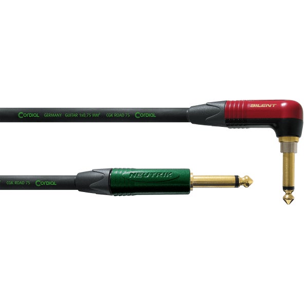 Cordial CRI9RP-SILENT ROAD 6.3 TS jack haaks silent - 6.3 TS jack recht kabel 9m