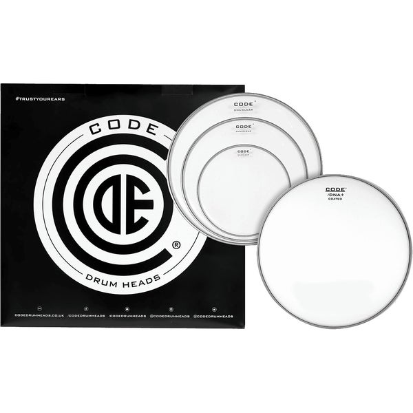Code Drum Heads TPDNACLRF DNA Fusion Pack 10-12-14 inch clear tomvellen + 14 inch coated snaredrumvel