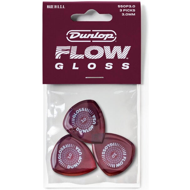 Dunlop 550P300 Flow Gloss 3.0 mm Plectrums (Pack of 3)