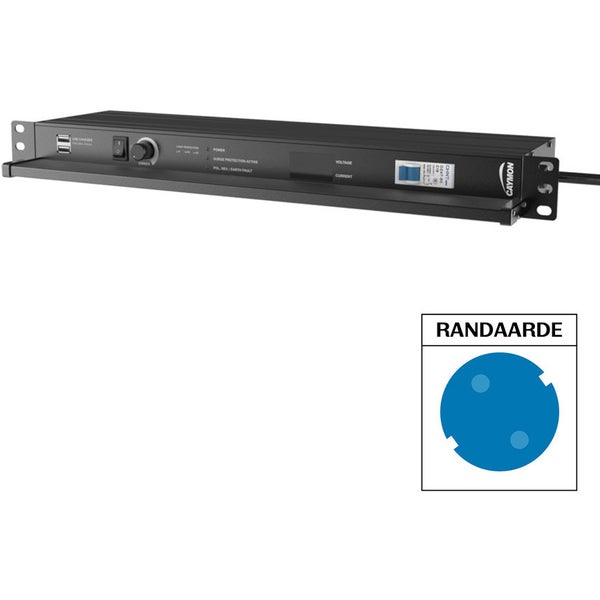 Caymon PSR529G/B 19" spanningsverdeler met randaarde + USB
