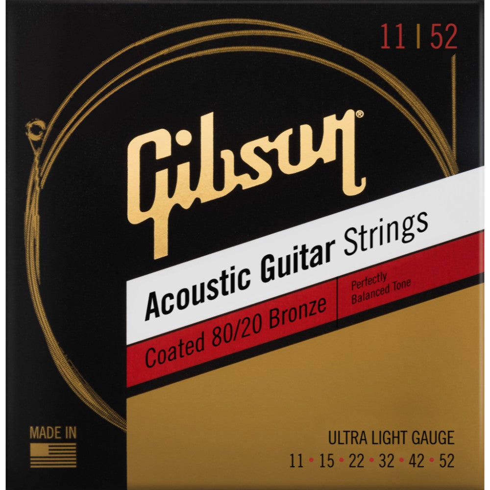 Gibson Coated 80/20 Bronze Acoustic Guitar Strings Ultra Light strängar för western-gitarr