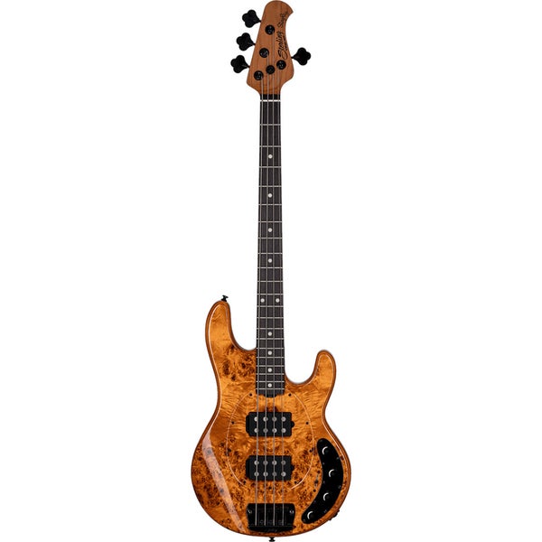 Sterling by Music Man StingRay Ray34 HH Poplar Burl Amber elektrische basgitaar