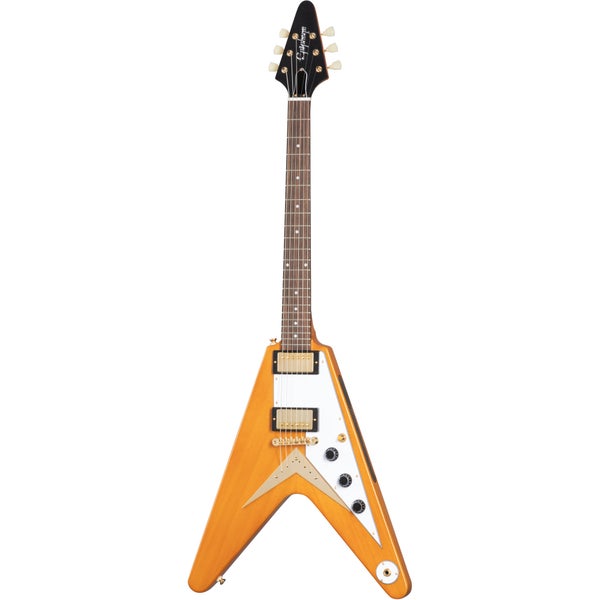 Epiphone 1958 Korina Flying V White Pickguard elektrische gitaar met koffer